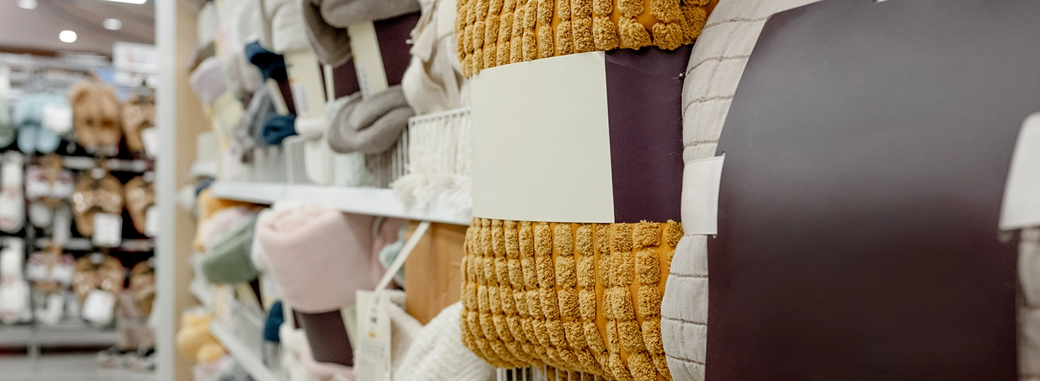 Zona de textil en el interior de la tienda.